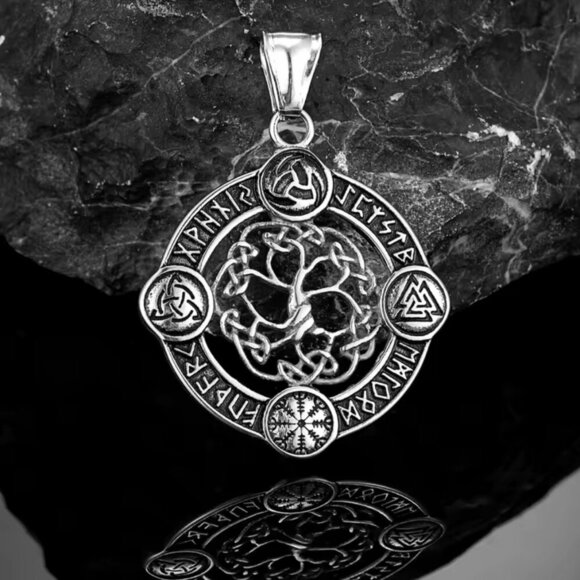 Norse Rune Tree of Life Pendant Necklace - Stainless Steel 24" #1535 - Picture 7 of 7